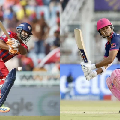 Lucknow Super Giants and Rajasthan Royals players in action highlighting stats and probable playing XIs ahead of IPL 2026 clash.