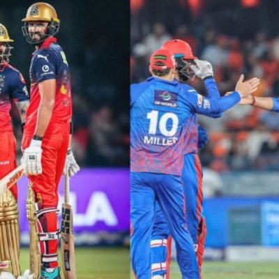 Delhi Capitals and Royal Challengers Bengaluru players in action highlighting probable playing XIs ahead of today’s IPL 2026 clash.